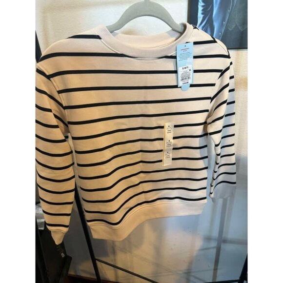 Boys Beige & Black Striped Fleece Crew Neck Sweatshirt Cat & Jack™ S Husky Long - Picture 1 of 2